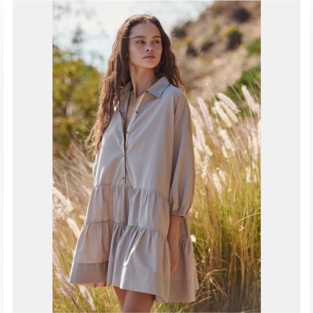 Free People | Misha mini dress, size small, Beige Button-Up Tiered Dress